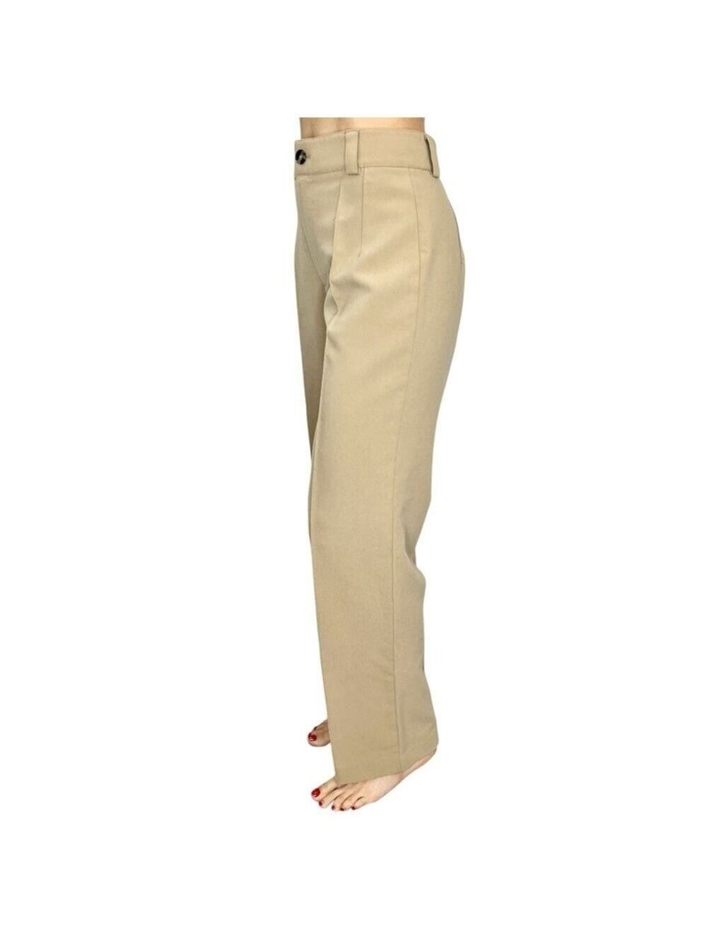 Zara old money camel tan tailored straight leg high rise trousers pants S